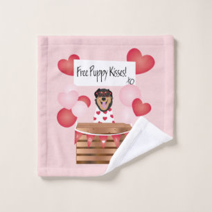 Free Puppy Kisses Valentine Dog Red Bath Towel Set