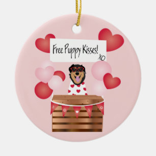 Free Puppy Kisses Valentine Dog Red Ceramic Ornament