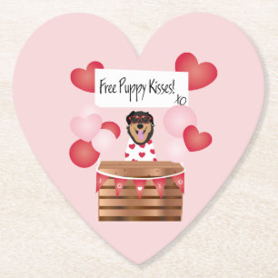 Free Puppy Kisses Valentine Dog Red Paper Coaster