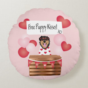 Free Puppy Kisses Valentine Dog Red Round Cushion