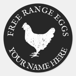 Free range farm fresh eggs chicken silhouette classic round sticker