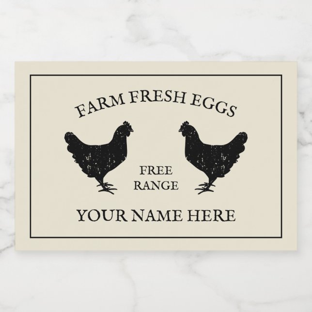 Free range farm fresh eggs chicken silhouette food label (Single Label)