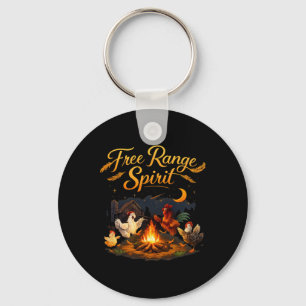 Free Range Spirit Country Farm Pun Chicken Campfir Key Ring