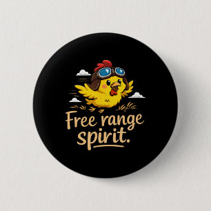 Free Range Spirit Cute Chicken With Aviator Goggle 6 Cm Round Badge