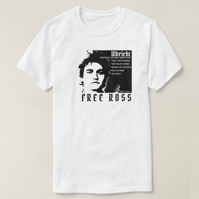 Free Ross Ulbricht Silk Road Marketplace Bitcoin T-Shirt (Design Front)