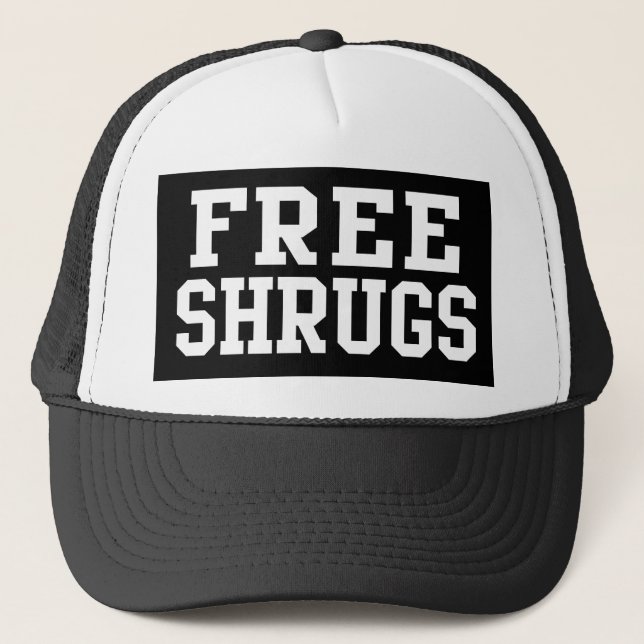 Free Shrugs, Funny Parody Trucker Hat (Front)