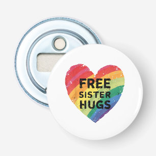 Free Sister Hugs LGBT Gay Lesbian Pride Month Rain Bottle Opener
