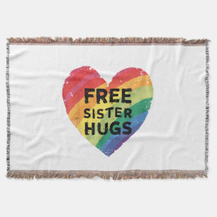Free Sister Hugs LGBT Gay Lesbian Pride Month Rain Throw Blanket