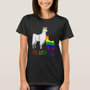 Free Sister Hugs Llama Lgbt Gay Pride Rainbow T-Shirt