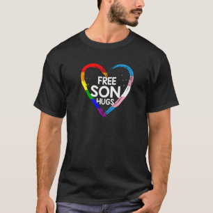 Free Son Hugs Lgbt Q Rainbow And Transgender Flag  T-Shirt