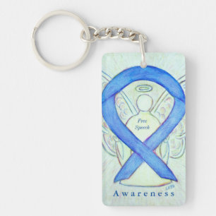 Free Speech Angel Blue Awareness Ribbon Keychain