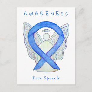 Free Speech Blue Awareness Ribbon Angel Cards