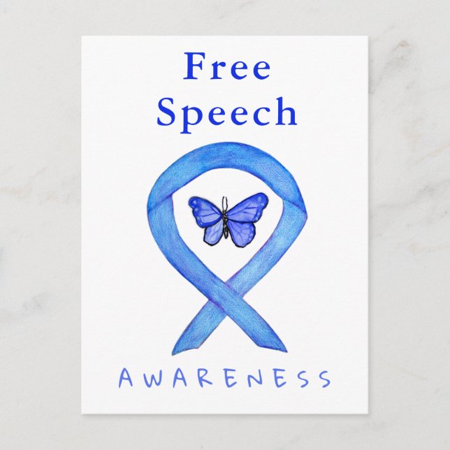 Free Speech Blue Awareness Ribbon Butterfly Cards (Front)