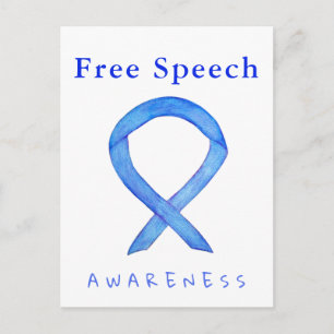 Free Speech Blue Awareness Ribbon Custom Postcards