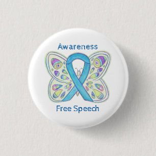 Free Speech Blue Butterfly Awareness Ribbon Pin