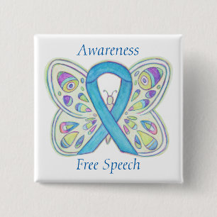 Free Speech Blue Butterfly Awareness Ribbon Pin