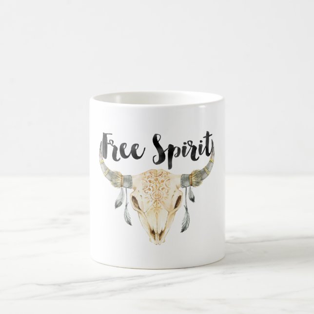 Free Spirit Bull Head with Feathers Coffee Mug (Center)