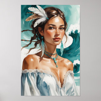 Free Spirit Coastal Woman Poster