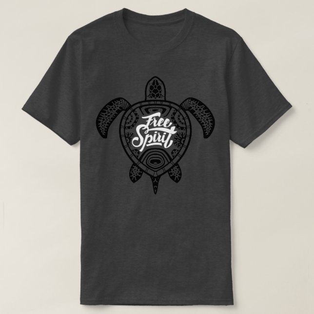 Free Spirit Green Turtle Illustrative Surfer Style T-Shirt (Design Front)