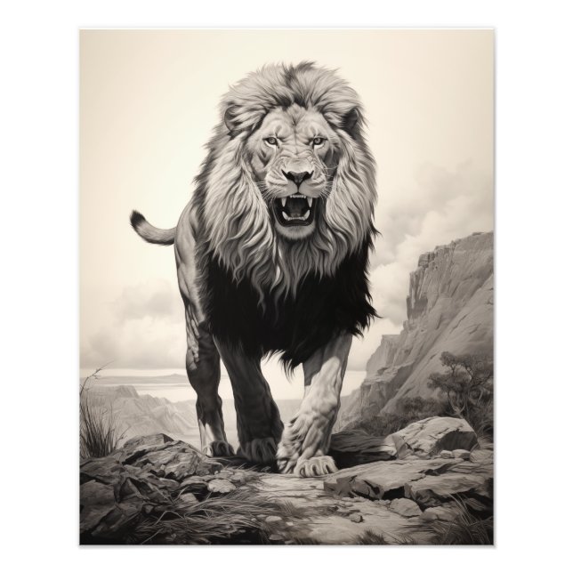 Free Spirit Lion Black and White Photo Print (Front)