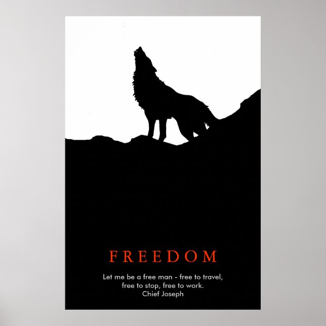 Free Spirit Motivational Wolf on Hill Black White Poster (Front)