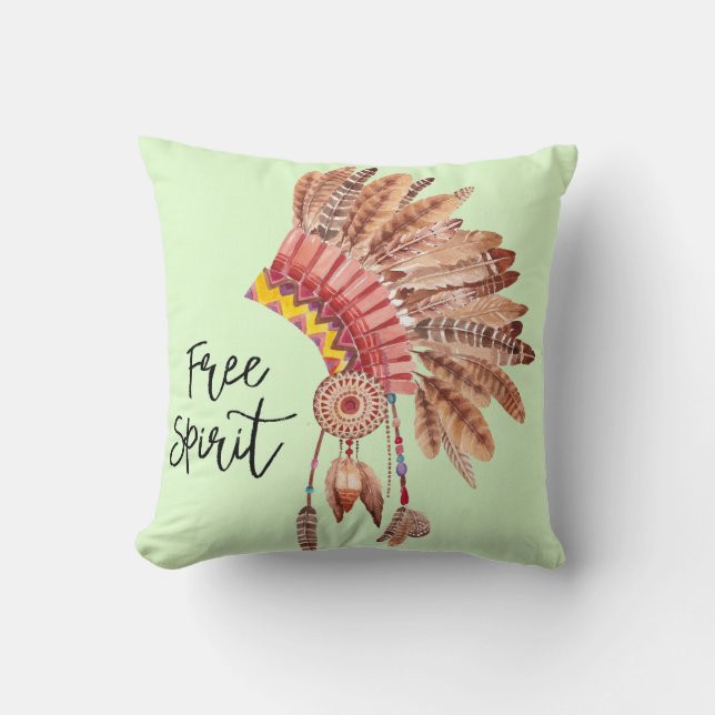 Free Spirit Native American Feather Headdress Cushion (Front)