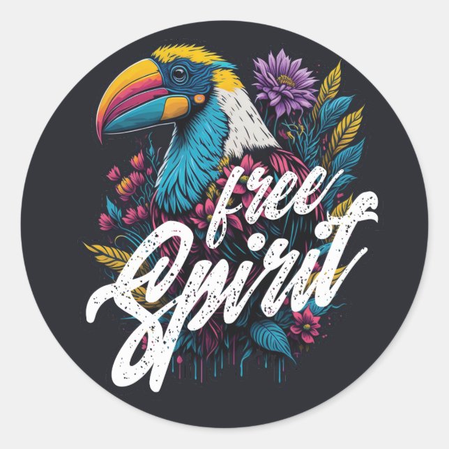 Free spirit toucan Summer vibes rainbow bird Classic Round Sticker (Front)