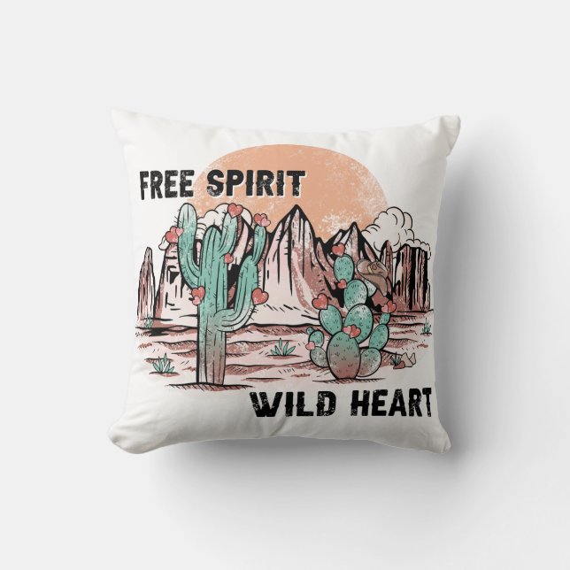Free Spirit Wild Heart Illustration  Cushion (Front)