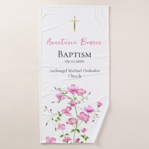 Free-Spirited Pink Flowers Orthodox Baptism Gift Bath Towel