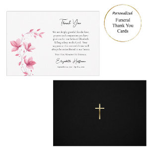 Free-Spirited Pink Flowers Orthodox Funeral Thank You Card