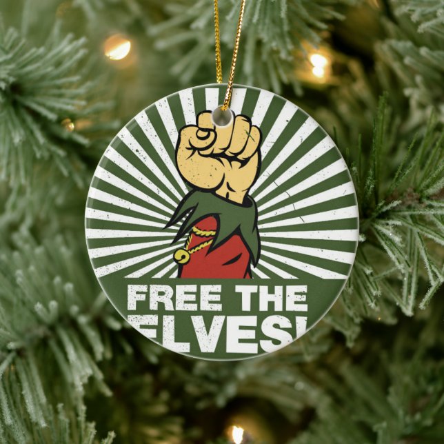 Free the elves! ceramic ornament (Tree)