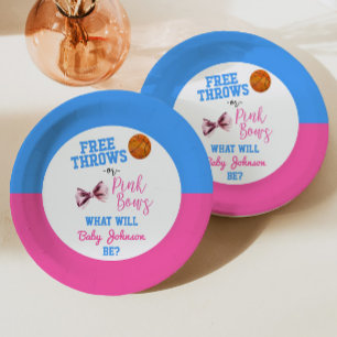 Free Throws or Pink Bows Basketball Gender Reveal Paper Plate
