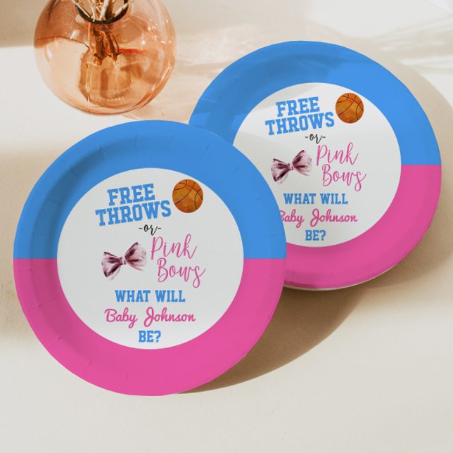 Free Throws or Pink Bows Basketball Gender Reveal Paper Plate (Creator Uploaded)