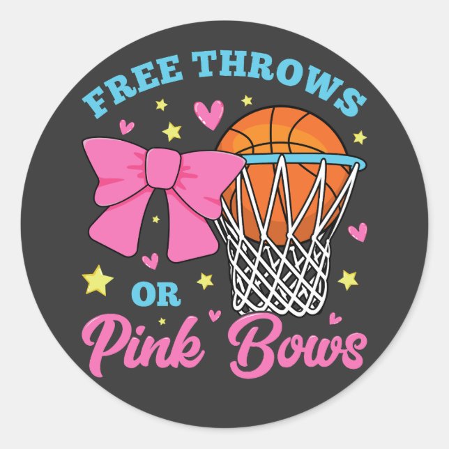 Free Throws or Pink Bows Classic Round Sticker (Front)
