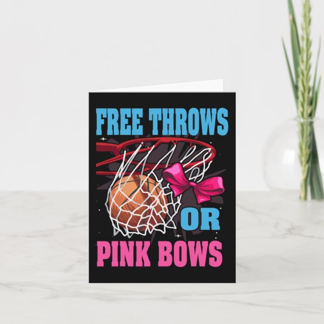 Free Throws Or Pink Bows  Gender Reveal Basketball Card (Front)