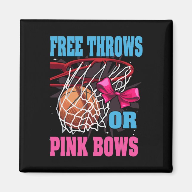 Free Throws Or Pink Bows  Gender Reveal Basketball Magnet (Front)