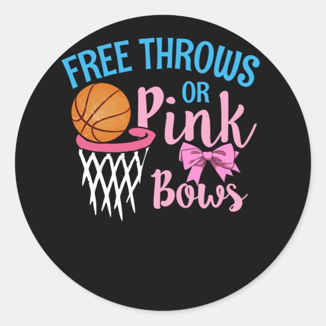 Free throws or Pink Bows Gender Reveal Classic Round Sticker (Front)