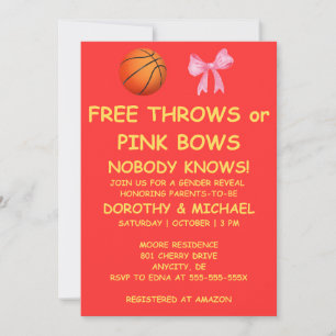 Free Throws or Pink Bows Gender Reveal Party Invitation