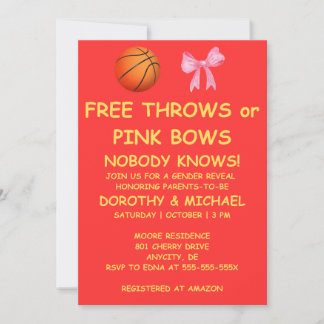 Free Throws or Pink Bows Gender Reveal Party Invitation