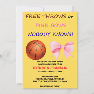 Free Throws or Pink Bows gender reveal party Invitation