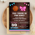 Free Throws or Pink Bows Gender Reveal Party Invitation<br><div class="desc">Amaze your guests with this cute gender reveal invite featuring a basketball and a pink bow with modern typography against a barn wood background. Simply add your event details on this easy-to-use template to make it a one-of-a-kind invitation.</div>
