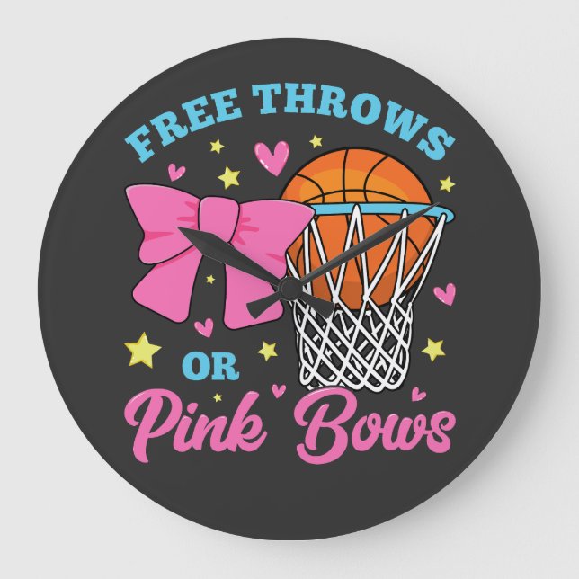 Free Throws or Pink Bows Round Large Clock (Front)