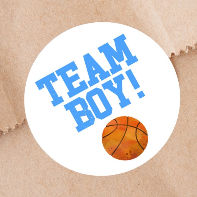 Free Throws Team Boy Gender Reveal Party  Classic Round Sticker (Creator Uploaded)