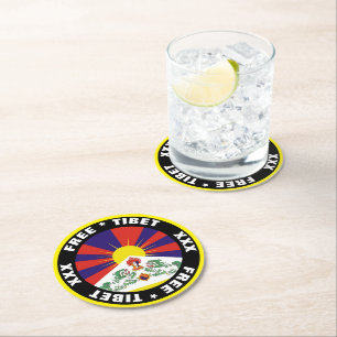 Free Tibet & Flag Round Paper Coaster
