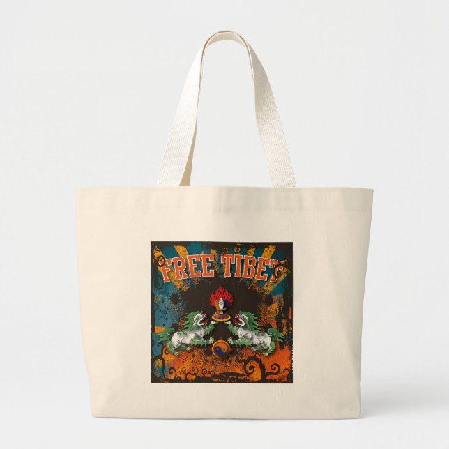 Free Tibet Grunge Art Large Tote Bag (Front)