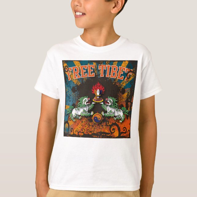 Free Tibet Grunge Art T-Shirt (Front)