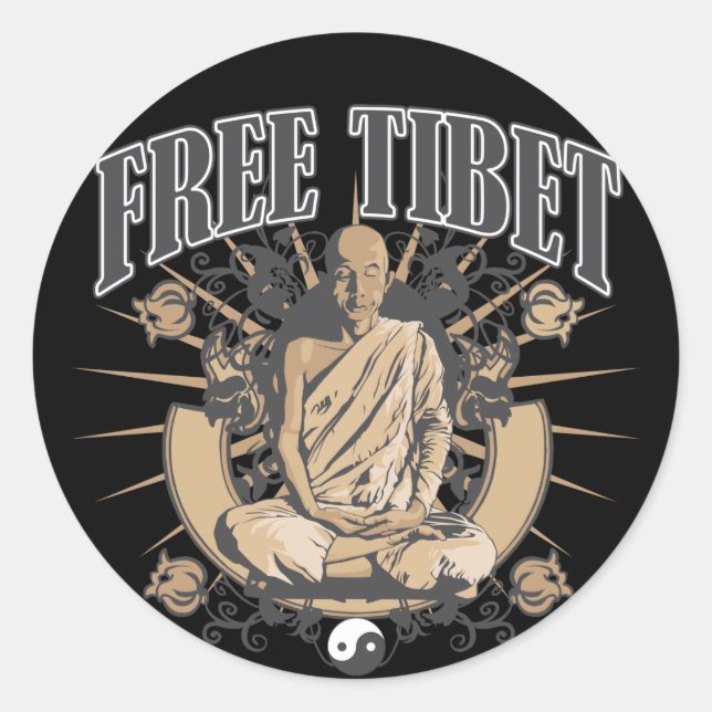 Free Tibet Monk Classic Round Sticker (Front)