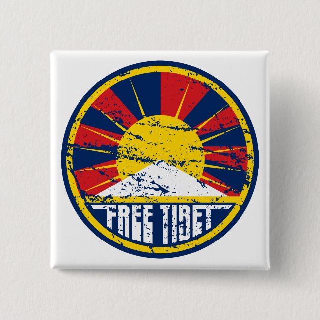 Free Tibet Round Grunge 15 Cm Square Badge (Front)
