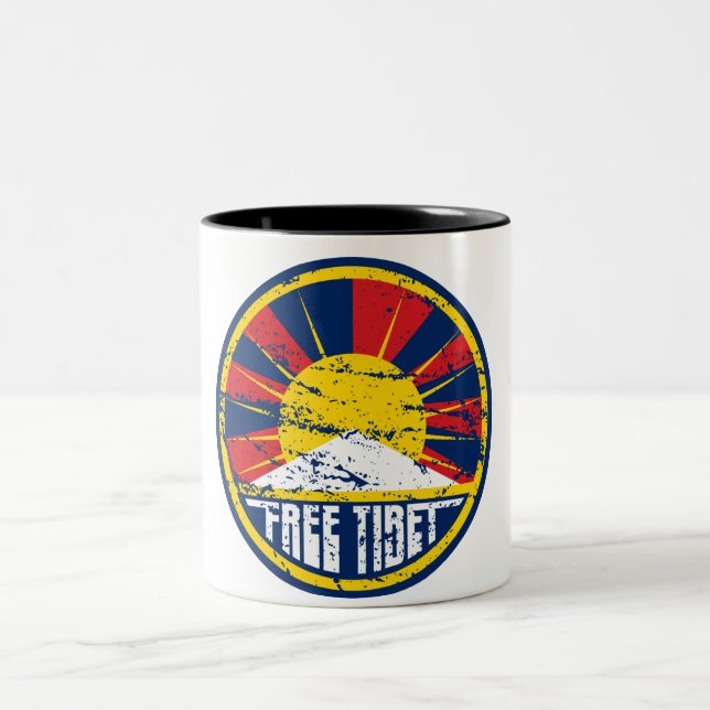 Free Tibet Round Grunge Two-Tone Coffee Mug (Center)
