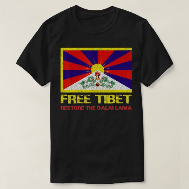 Free Tibet Tibetan Flag Emblem Restore The Dalai L T-Shirt (Design Front)